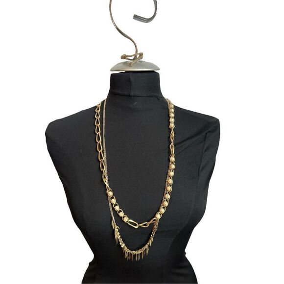 Jewelry set necklace set of two long gold chain necklaces -One insetFaux pearls - Picture 1 of 10